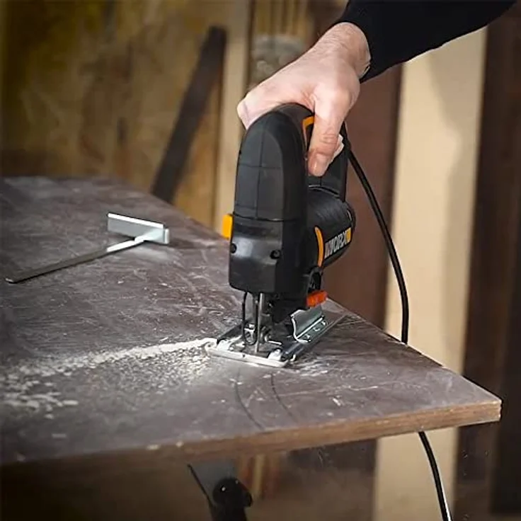 WORX WX477.1 Stichsäge 550W zum Schneiden von Holz, Stahl & Aluminium - ideal für Gehrungsschnitte ? mit integrierter Staubabsaugung, werkzeuglosem Sägeblattwechsel & Koffer – Bild 5