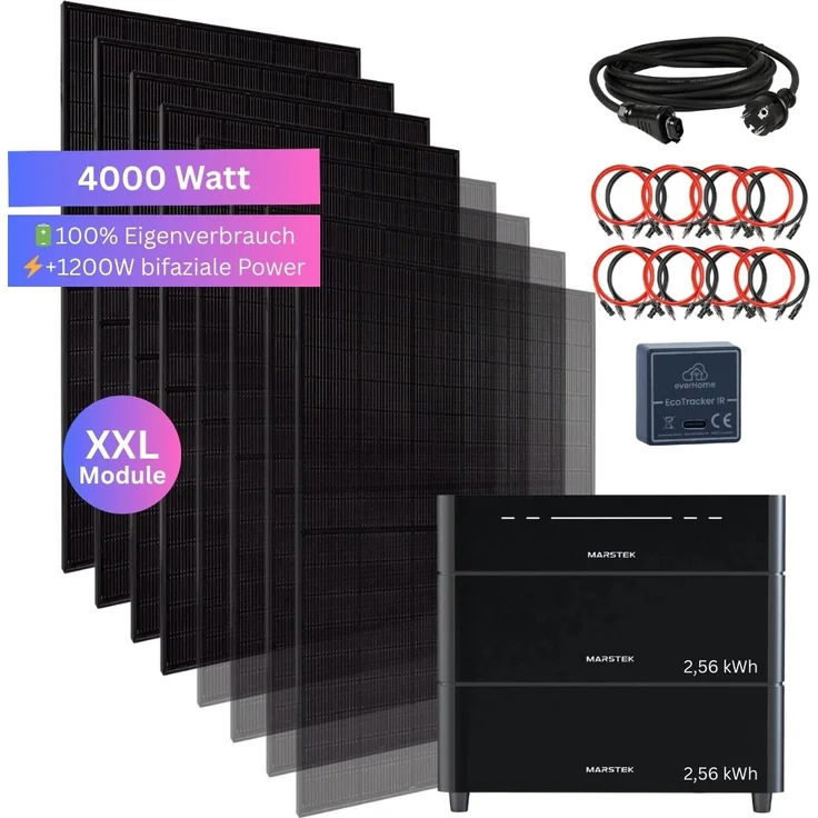 MyVoltaics® 4000 Watt Balkonkraftwerk SET mit Marstek Venus D Speicher 5,12 kWh, EcoTracker IR Smartmeter, transparente Variante 2026