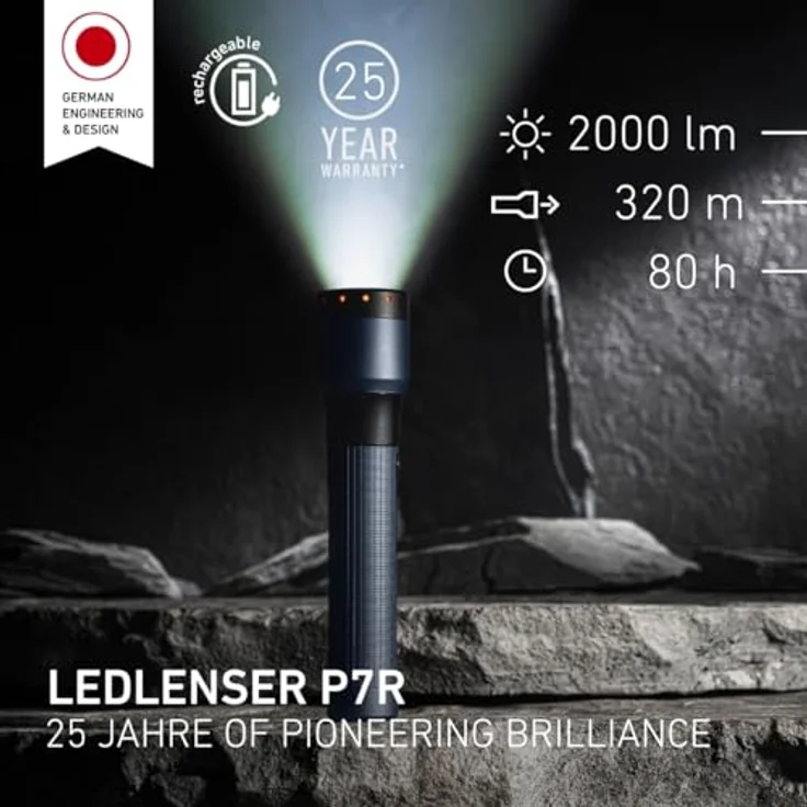 Ledlenser P7R 25th Anniversary, wiederaufladbare LED Taschenlampe mit 2000 Lumen, 320 m Reichweite, 80 h Laufzeit, IP68, USB-C – ideal für Camping, Wandern & Arbeit – Bild 2