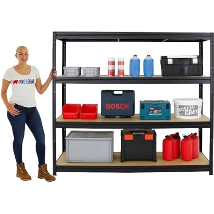 Proregal Schwerlastregal Mega Deal DINO, 180x180x60 cm, 4 Böden, Traglast 500 kg pro Boden, Schwarz – Bild 7
