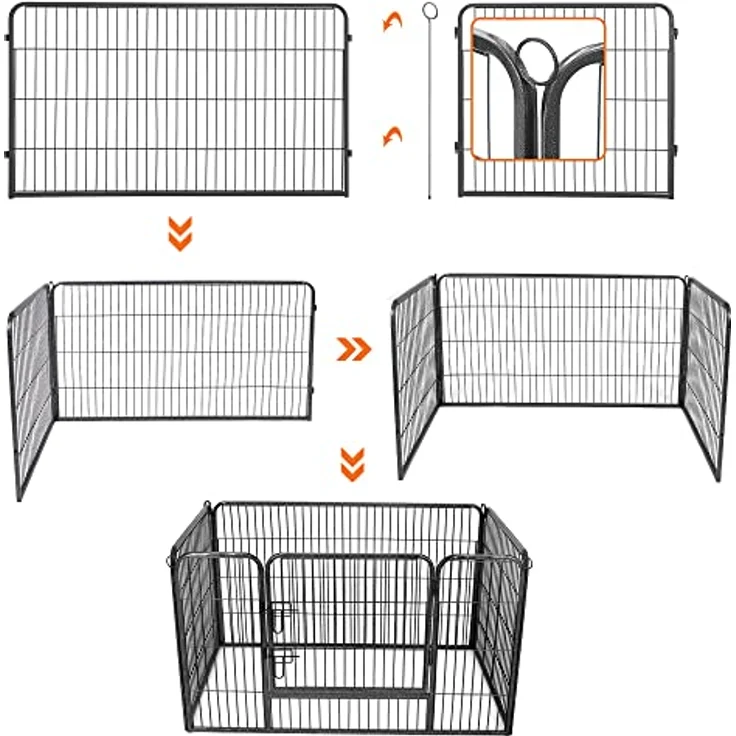 Feandrea Welpenauslauf, transportabel, 122 x 80 x 70 cm, grau - Hochwertiges Metall, abgerundete Ecken, 2 Türriegel, Bodengleiter, vielseitig einsetzbar – Bild 4