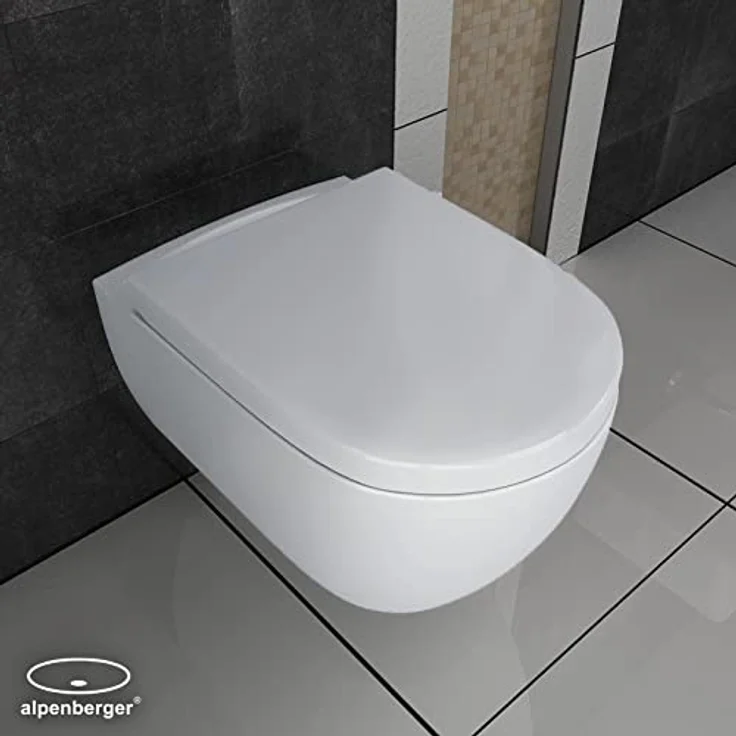 Alpenberger Moderne Toilette Spülrandlos | Komplett-Set mit Toilettendeckel mit Absenkautomatik Softclose | Wand WC für Badezimmer & Gäste WC Toiletten | Tiefspüler Passend zu Geberit (Diamond 7201 U) – Bild 5