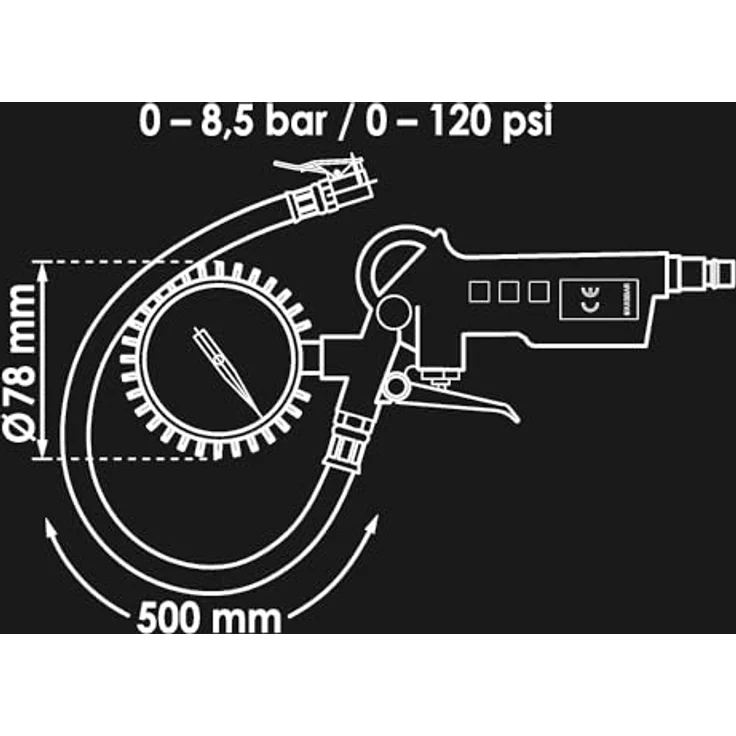 Vigor Reifenfüller (0 bis 8,5 bar, extra Langer Schlauch: 500 mm, Gewicht: 0,49 kg) V6905, Schwarz-Rot – Bild 6