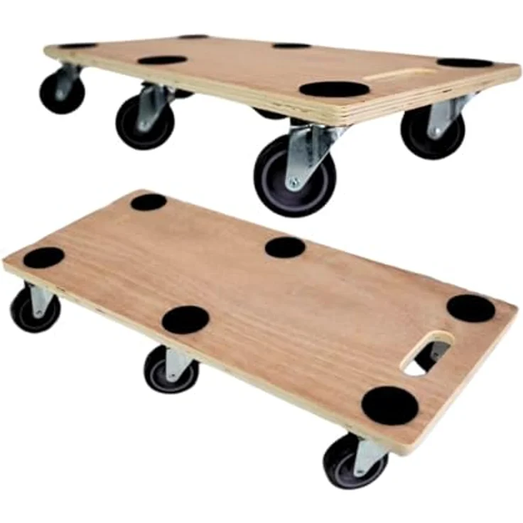 PROREGAL Mega Deal 2x Profi Transportroller, 6 Rollen, Traglast 300 kg, Sperrholzplatte braun, HxBxT 11x30x68 cm – Bild 1