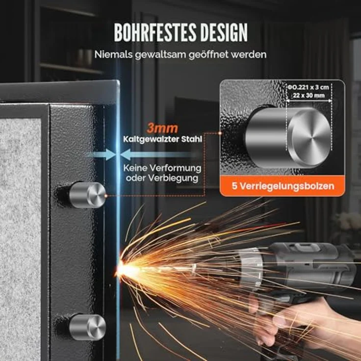VEVOR Safe Tresor, 3,5 Kubikfuß digitaler Möbeltresor mit feuerfester Geldtasche, 2 höhenverstellbare Trennwände, Schlüssel- und Codeschutz, Geldtresor Schwarz – Bild 4