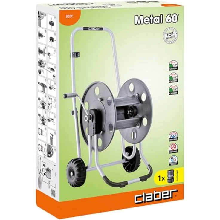 Claber 8891 Metal 60 Cart, schwarz-orange-grau Bewässerungszubehör – Bild 3