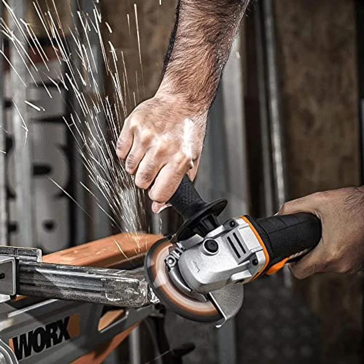 WORX WX800 Li-Ion Akku-Winkelschleifer 20V Kompakter Schleifer mit schmalem Körper, Zusatzhandgriff und leistungsstarkem 20V Akku zum Schleifen und Schneiden 115 mm Akku – Bild 4