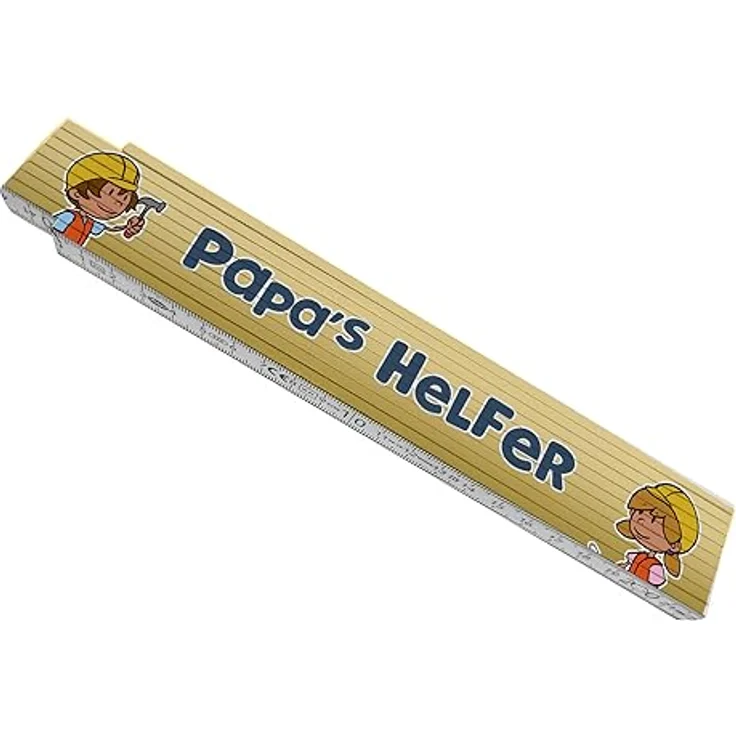 speecheese Meterstab aus Holz mit niedlichem Motiv für Kinder und Spruch - Papa's Helfer, 24x3,5 cm, 10 Gelenke, ideal als Geschenk für kleine Bauarbeiter – Bild 1
