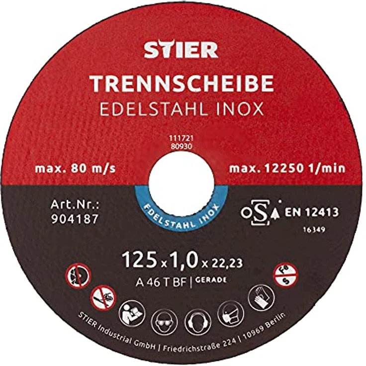 STIER Trennscheibe 125 mm, Flexscheibe für Edelstahl/INOX, Metall, Stahl, gerade, Set mit 25 Stück für Winkelschleifer, 1,0 mm dick – Bild 1
