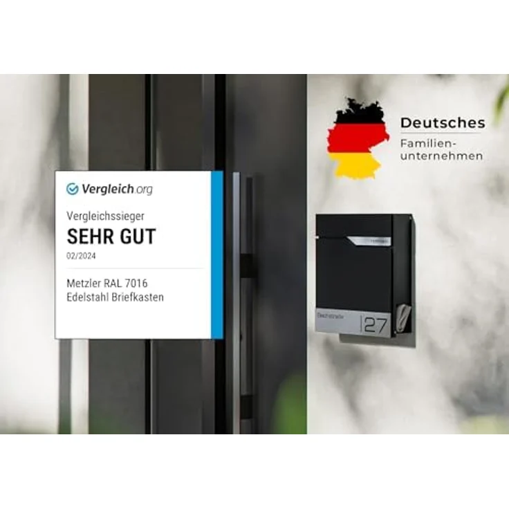 Metzler® Schwarz Briefkasten mit Zeitungsfach, personalisierte Lasergravur, rostfreier Wandbriefkasten mit Edelstahl-Namensschild, inklusive 10 Jahren Ersatzteilen – Bild 3