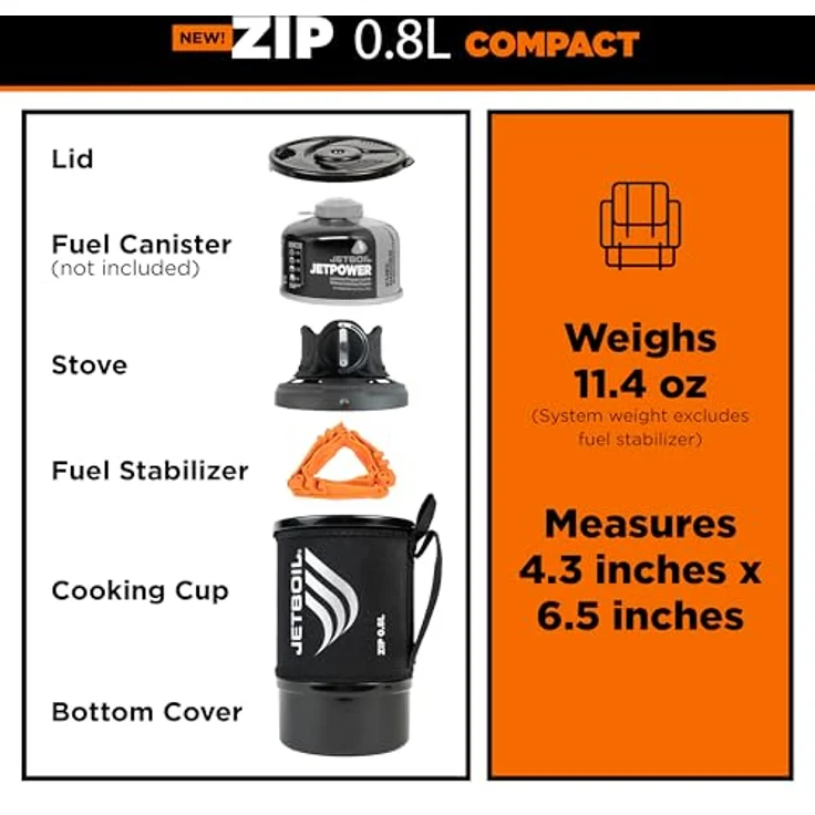 Jetboil Zip Carbon, Campingkocher mit 0,8 Litern Fassungsvermögen, FluxRing-Technologie und isolierender Hülle, leicht und kompakt, 340 g – Bild 6