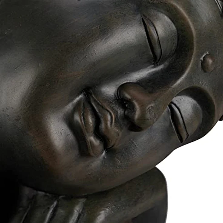 Relaxdays Buddha Figur geneigter Kopf, XL 60cm, Asia Gartenfigur, Dekofigur Wohnzimmer, Frost- & wetterfest, dunkelgrau – Bild 8