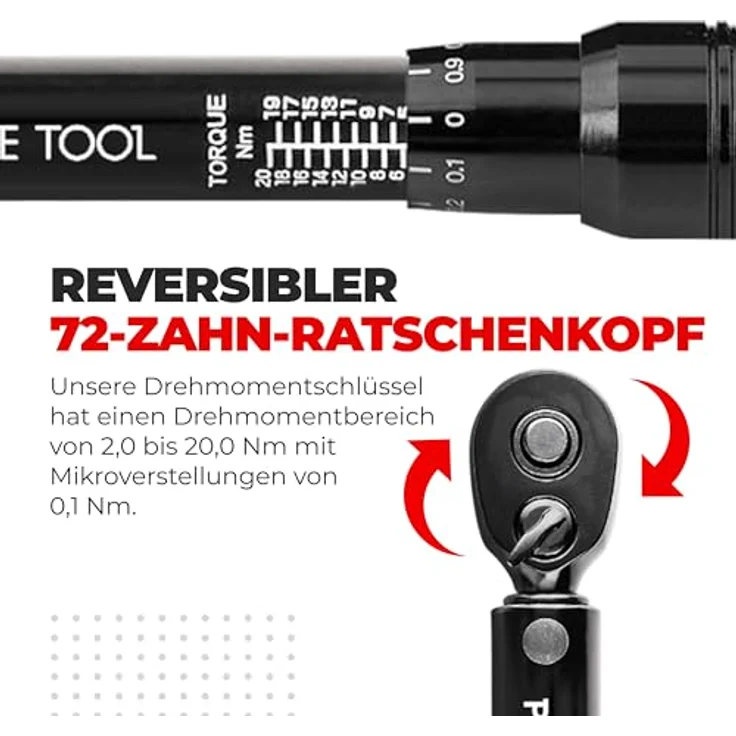 Pro Bike Tool Drehmomentschlüssel Carbon, 1/4 Zoll Antrieb, Umschaltknarre, Schwarz – Bild 7
