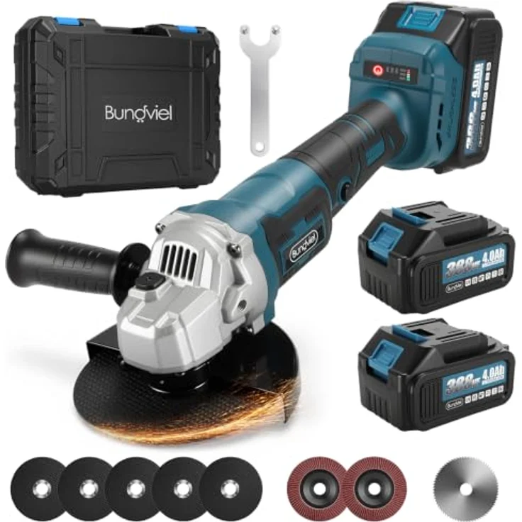 Bundviel Akku-Winkelschleifer 21V, Bürstenloser Motor, max. 12000 U/min, Ø 125mm, inkl. 2×4,0Ah Akku und Ladegerät – Bild 1