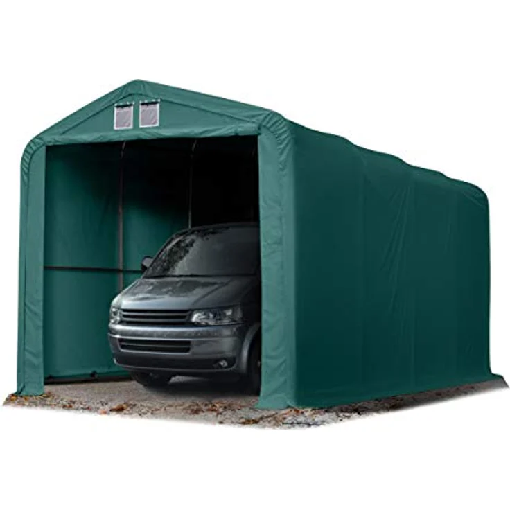 TOOLPORT Wikinger Zeltgarage 4x8 m, Carport für Boote, Wohnmobile und Traktoren, wasserdichte PVC-Plane, Torgröße 3,5x3,5 m, grün – Bild 1