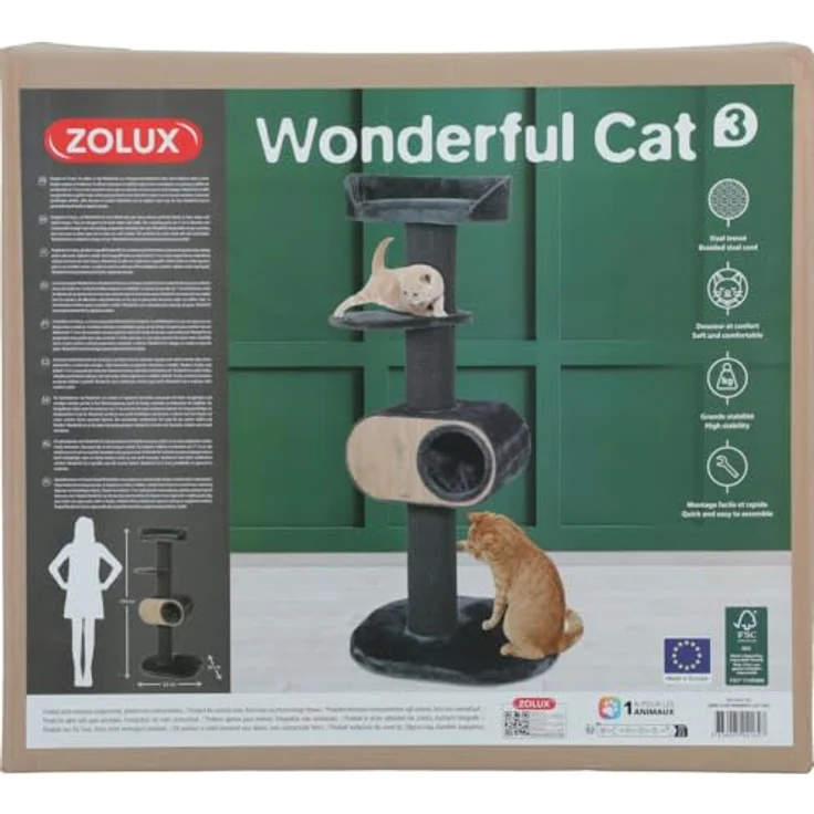 Zolux Kratzbaum Wonderful Cat 3 Farbe grau - Katzenkratzbaum - 62 5 x 63 x 158cm (158 cm, Grau), Katzenbaum – Bild 2