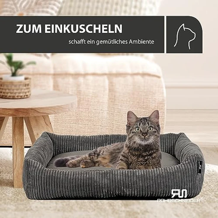 Rohrschneider Tierbett Katzenbett mit Kissen aus Cordstoff Katzensofa, inkl. Spielkugelset, langlebiger Cordstoff in Schwarz – Bild 6