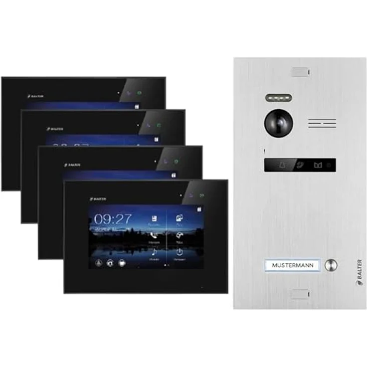Balter EVO Video-Türsprechanlage, 4-tlg. Komplettset mit 4x 7 Zoll Touchscreen-Monitor, 150° Weitwinkelkamera und 2-Draht-BUS-Technologie – Bild 1