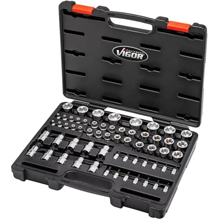 Vigor T+ Steckschlüsseleinsatz Satz V7920N, 1/4 Zoll, 3/8 Zoll und 1/2 Zoll Vierkant hohl, Werkzeugkoffer – Bild 1