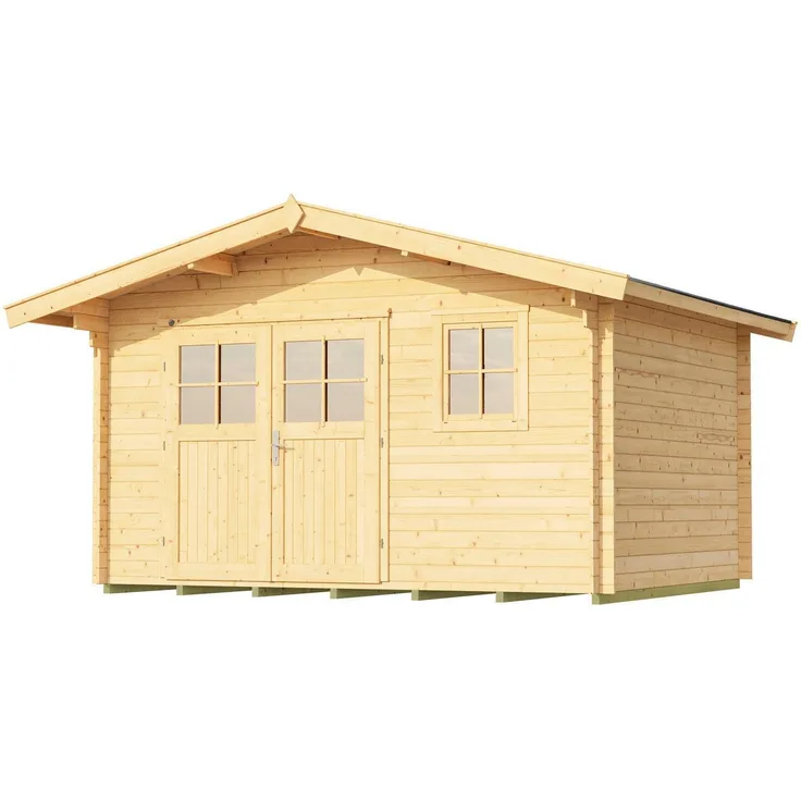weka Gartenhaus 111 Gr.1, 28 mm, natur, BxT: 460x324 cm - Extra hohe Seitenwände, stabiles Massivholz-Satteldach mit Vordach, hochwertige Rahmen-Doppeltür