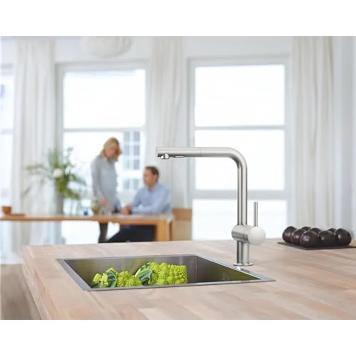 Grohe Minta Einhand-Spültischbatterie mit ausziehbarer Brause L-Auslauf, Supersteel – Bild 3