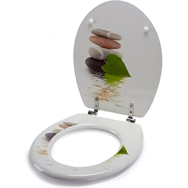 MSV WC-Sitz Lingga, MDF mit Edelstahl-Scharnieren, 42,5 cm x 36,5 cm x 5 cm, mehrfarbig, hygienische Oberfläche, feuchtigkeitsbeständig – Bild 3