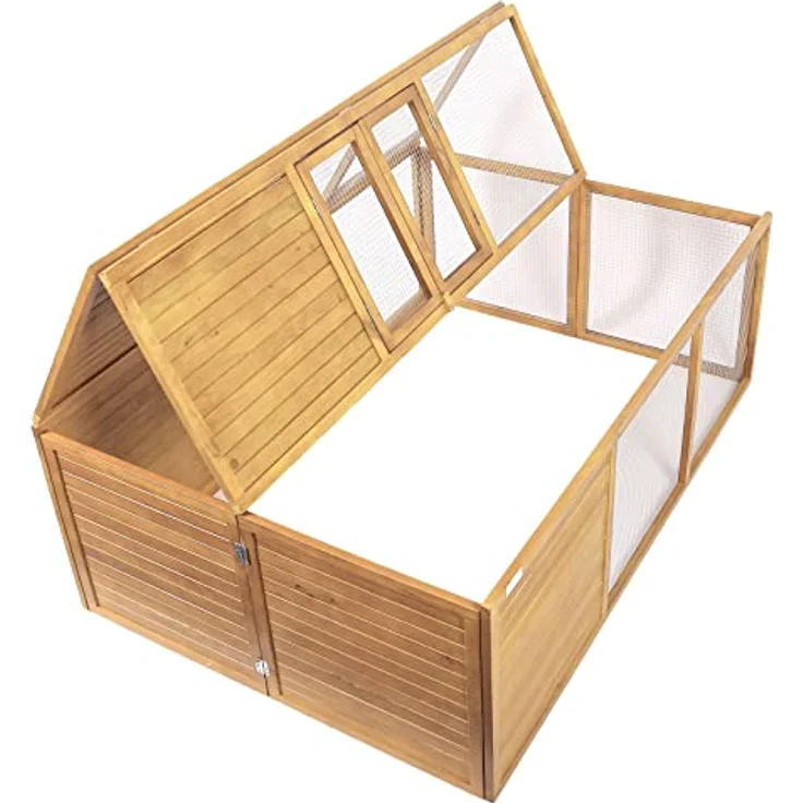 Wiltec Klappbarer Kleintierstall 153 x 110 x 55 cm, Hasenstall aus Tannenholz mit Drahtgitter, Kaninchenstall Freigehege, Freilauf Gehege in Naturholzoptik – Bild 1