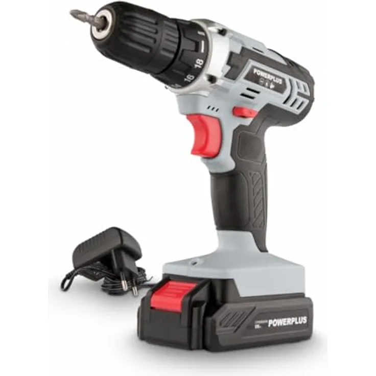 Powerplus Powc1051, 12V Elektrischer Schraubendreher mit 18 Drehmoment-Einstellungen, integrierter LED-Beleuchtung, Silber