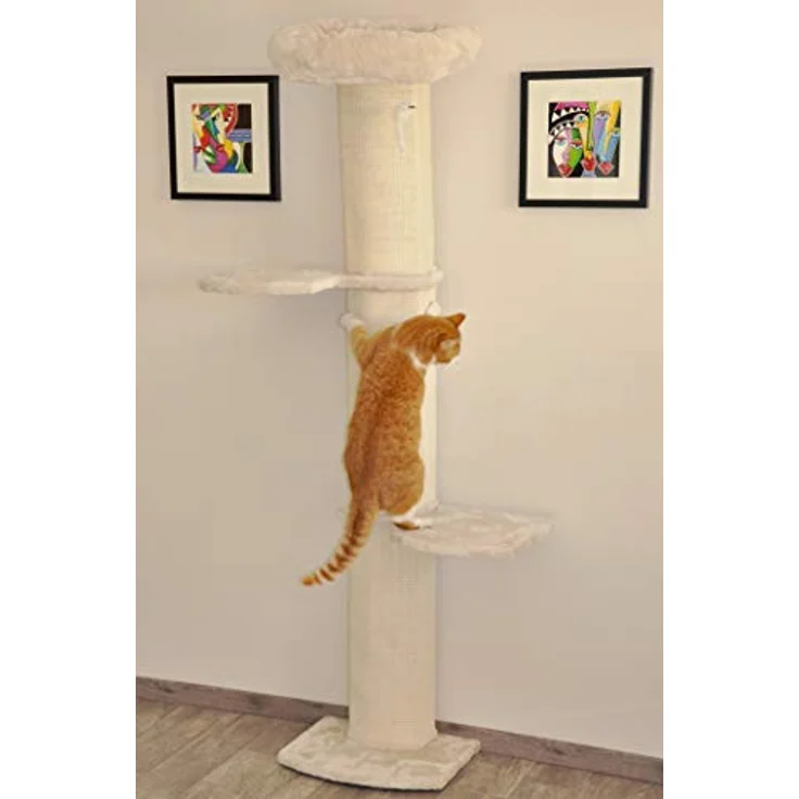 nanook Wandkratzbaum Kratzbaum Stella 186 cm - Wandmontage - beige, mit Katzenbett und Sisalsäulen – Bild 4