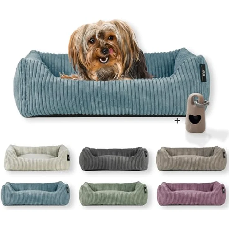 Rohrschneider Hundebett waschbar | für kleine und mittelgroße Hunde | mit Hundekissen Cord | 2 Größen (ca. 55x42 cm/ca. 70x50 cm) inkl. Gassibeutel (Türkis 55 cm, Cordstoff breit) – Bild 1
