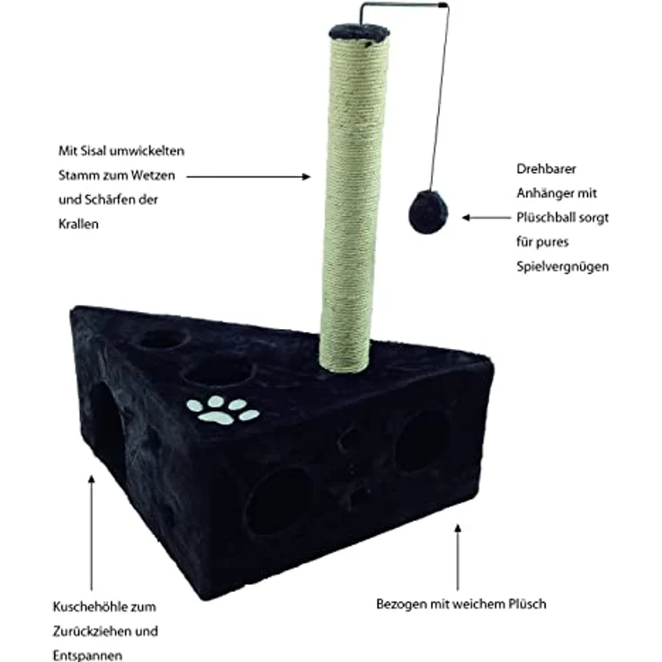 Dehner Kratzbaum Tammy, ca. 68 x 45 x 45 cm, Plüsch/Fleece/Sisal, schwarz – Bild 2