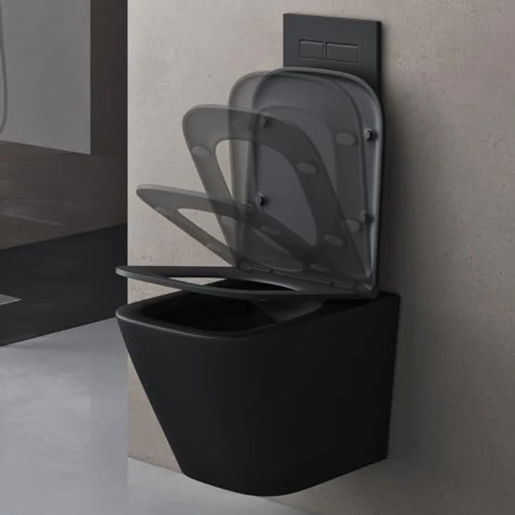 doporro Hänge-WC Spülrandlos Hänge-Toilette mit Tiefspüler inkl. Soft-Close Absenkautomatik matt schwarz aus Keramik Wandmontage Aachen112 – Bild 5