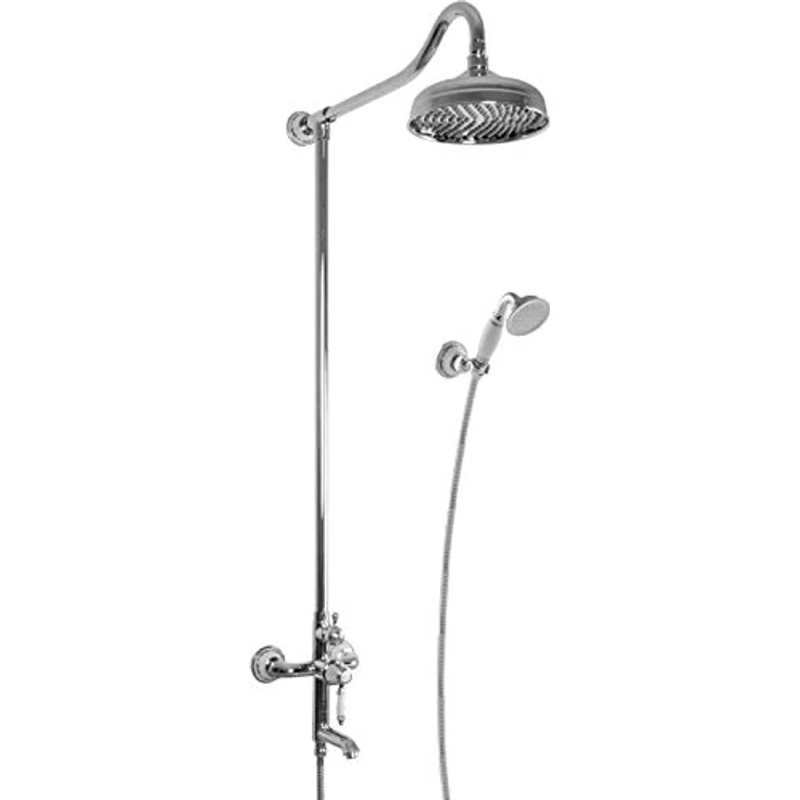 PaulGurkes Duscharmatur PGSETNXAP1, Duschsystem mit Kopfbrause, Handbrause und ausklappbarem Auslauf, Chrom – Bild 1