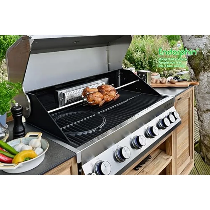 Endorphin Gasgrill Mobile Outdoor-Küche aus recyceltem Teak inkl. 6 flam. Gas-Grill, mit urban carbon Arbeitsplatte – Bild 6
