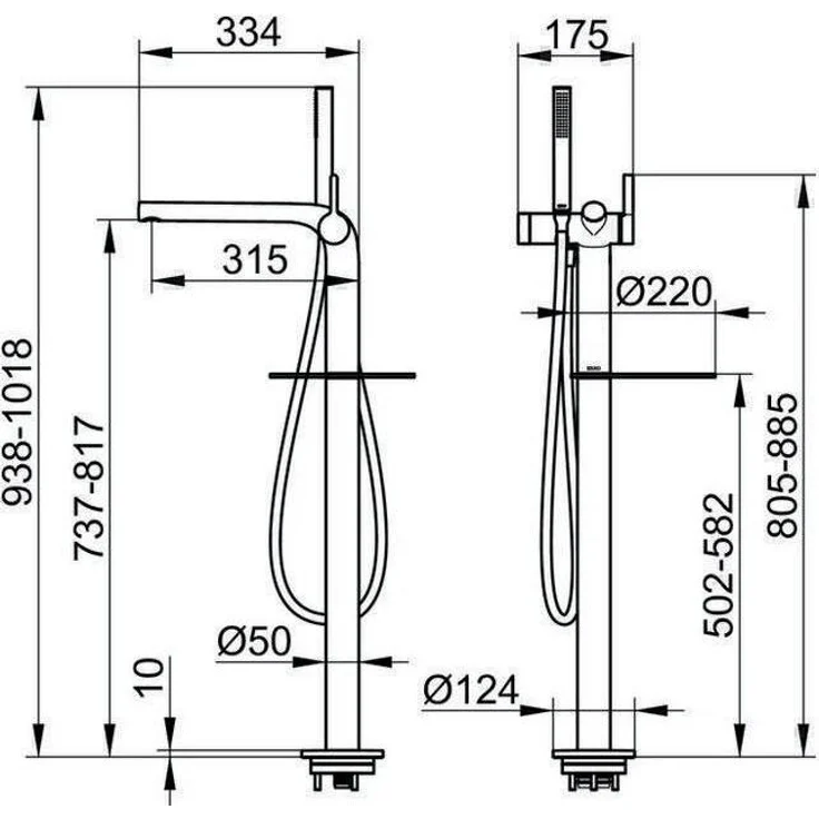 Keuco Edition 400, Einhebel-Wannenmischer bodenstehend, freistehend mit temperaturbegrenzendem Umstellventil, Durchflussmenge 20 l/min, G1/2 Anschluss