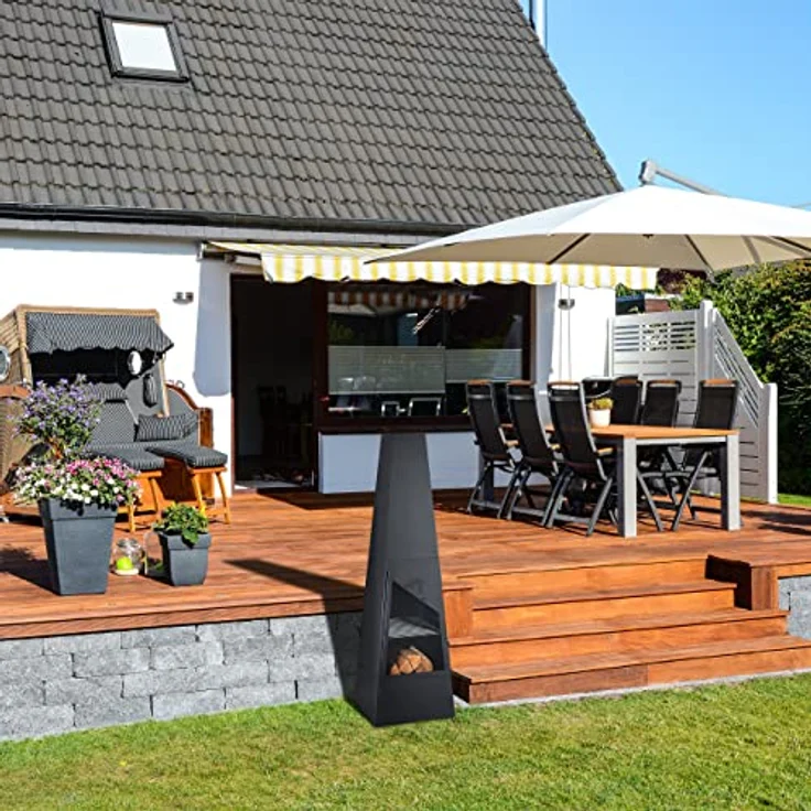 relaxdays Feuerstelle Gartenkamin schwarz, mit Grillfunktion und Funkenschutzgitter, H149 x B44,5 x T44,5 cm – Bild 5