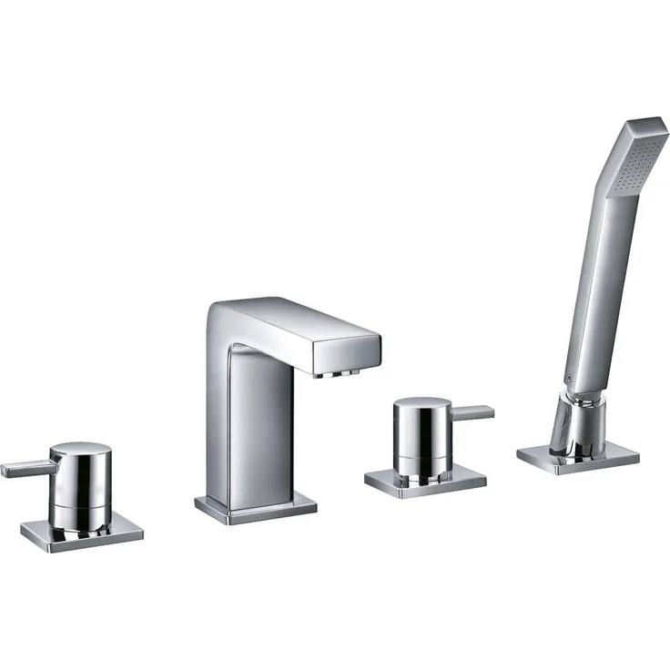 Ottofond 4-Loch-Wannenrandarmatur TQ1000 ECKIG mit Stabhandbrause, Chrom