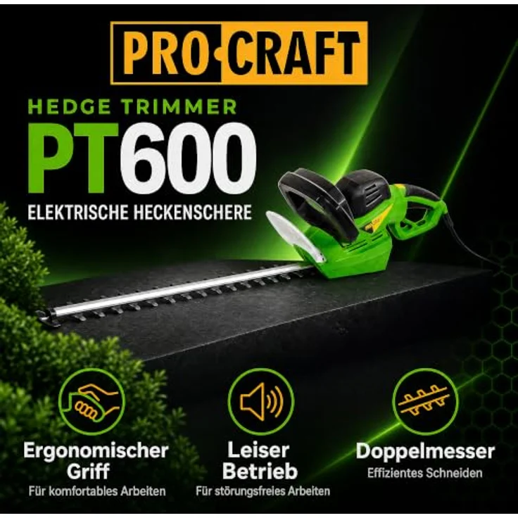 Procraft PT600 Heckenschere, 600 Watt, 550 mm Schnittlänge, max. Schnittstärke 20 mm – Bild 3