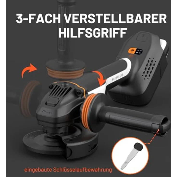 Litheli Akku-Winkelschleifer 20 V inkl. Akku 4 Ah, mit Litheli DynaDrive Brushless Motor, Dual-Speed-Modus und Litheli ProGrip, schwarz – Bild 4
