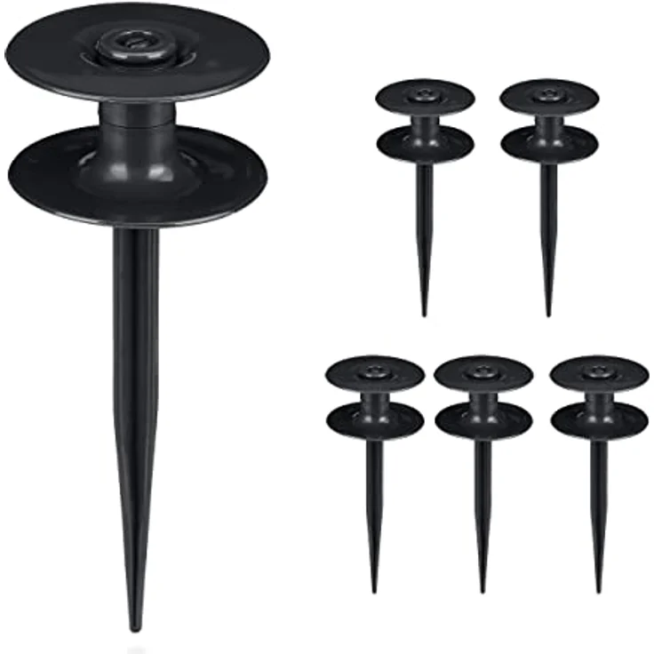 Relaxdays Schlauchführung Gartenschlauch, 6er Set, mit Erdspieß, Kunststoff, Schlauch Umlenkrolle, HxD: 24x9 cm, schwarz – Bild 1