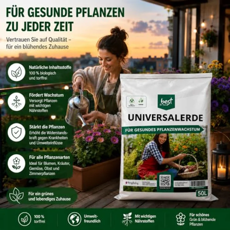 Best for Home Bio-Erde Blumenerde, 100% torffrei für Zimmer- & Balkonpflanzen, 20L und 50L Beutelgröße – Bild 7