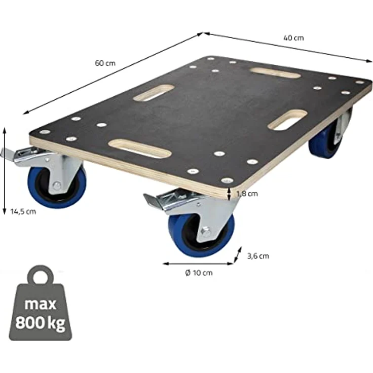 ecd germany Transportroller mit 2x Feststellbremse 40x60 cm belastbar bis 800 kg – Bild 8