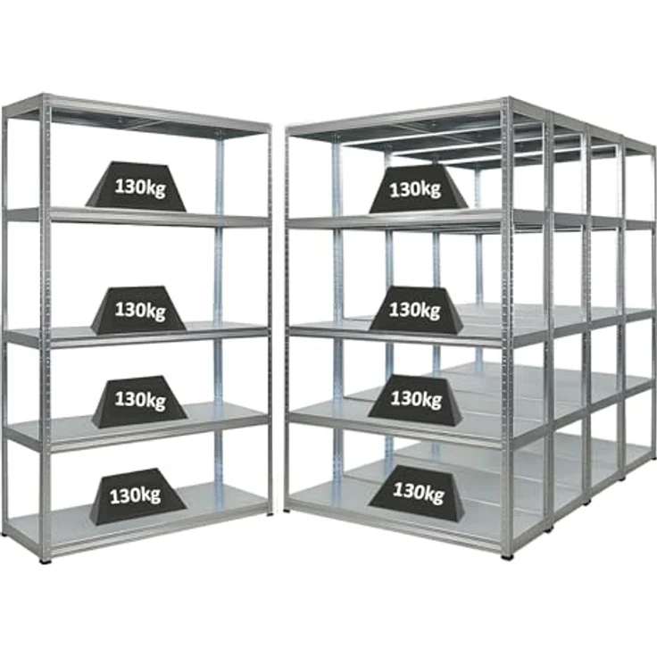 Proregal Schwerlastregal Mega Deal Steel Eagle, Verzinkt, H 180 x B 120 x T 40 cm, 5 Böden, Traglast 130 kg pro Boden, Einfache Steckmontage – Bild 1