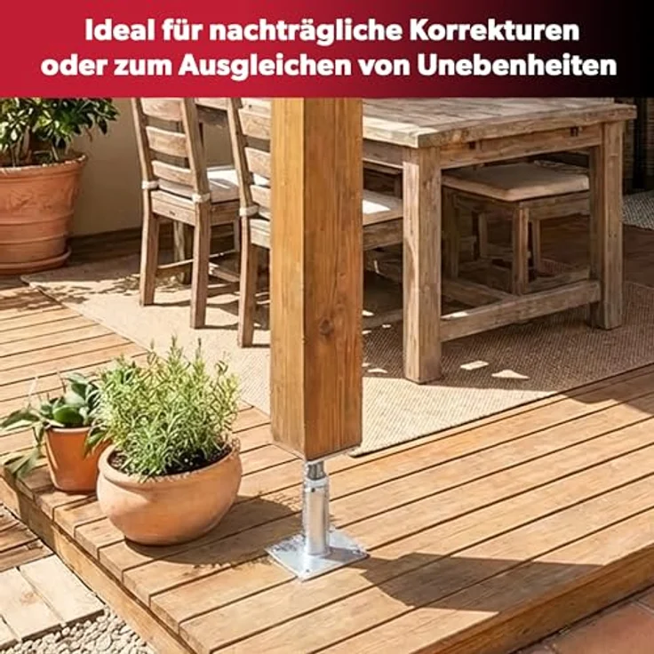 siwitec höhenverstellbarer I-Pfostenträger, 30-150 mm, 70 x 70 mm, für Holzkonstruktionen im Außenbereich, zum Aufschrauben, 1-St – Bild 5