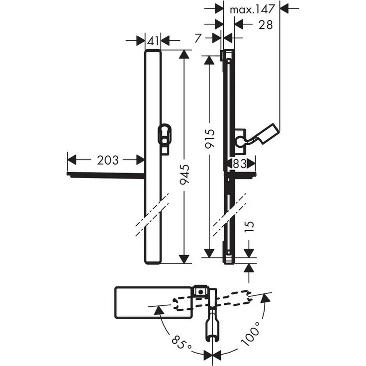hansgrohe Unica E Brausegarnitur 27640000, verstellbarer Neigungswinkel, Sicherheitsglas Ablage – Bild 1