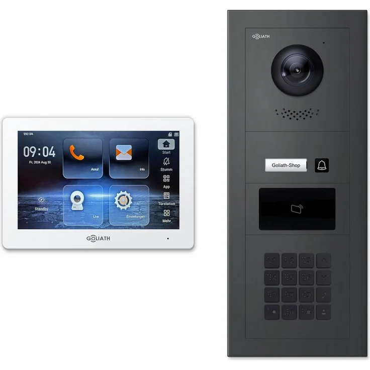 Goliath Intercom Video-Türsprechanlage Premium 2-Draht GL-HB150M, 7 Zoll LCD Innenmonitor in Weiß-Anthrazit, Touchscreen, Unterputzmontage