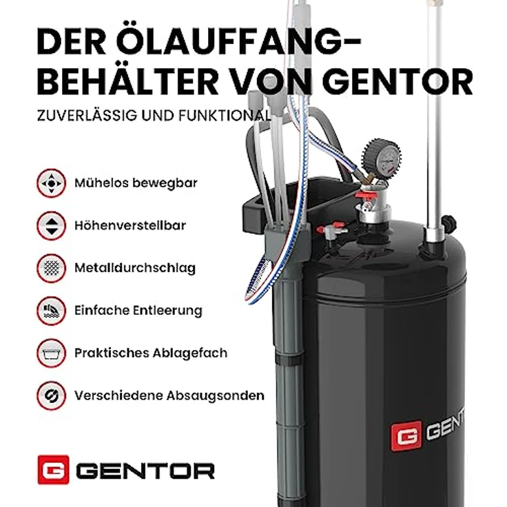 GENTOR Ölauffangwagen 80L, Ölabsaugpumpe mit höhenverstellbarer Wanne und Öl-Absaugsonden – Bild 2