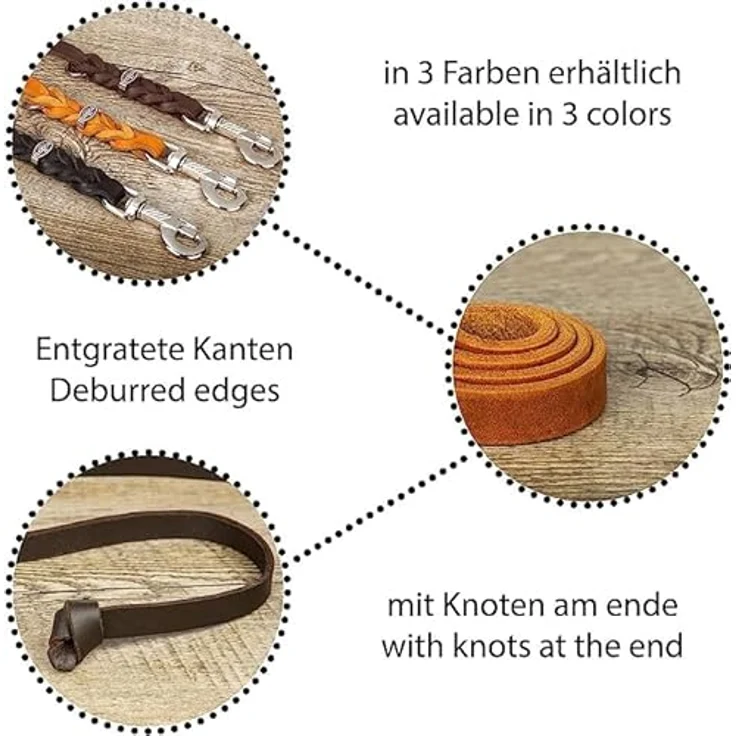 CopcoPet Hundeleine Cognac, geflochtene Fettlederleine aus Premium Rindsleder, ohne Handschlaufe, mit Chromkarabiner, 1m x 8mm, handgefertigt in Deutschland – Bild 2