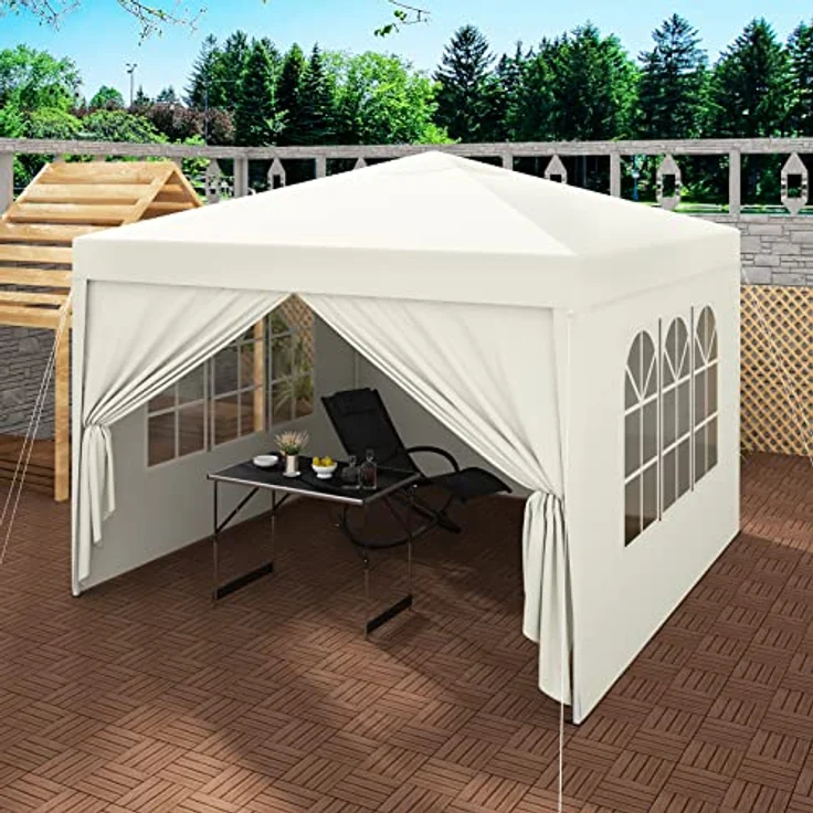 WOLTU Pavillon Pop-Up wasserdichter Faltpavillon Sonnenschutz Event Pavillon mit Seitenwänden Gartenpavillon auf Terrasse Camping Festival Pagodenzelt aus Oxford Metallrahmen 3 x 3 m Beige – Bild 2