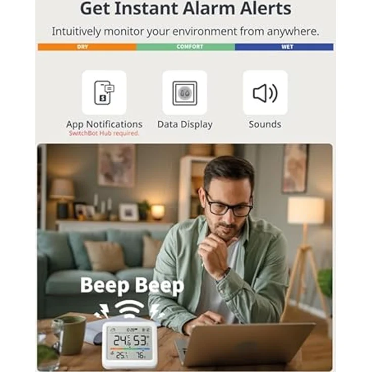 SwitchBot Meter Pro, 5-in-1 Thermometer + Hygrometer mit 3,6-Zoll Bildschirm, Weiss – Bild 2